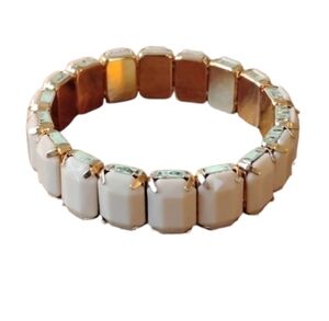 Chunky Ivory Cream Opaque Stone Stretch Bracelet Bangle Statement Jewelry